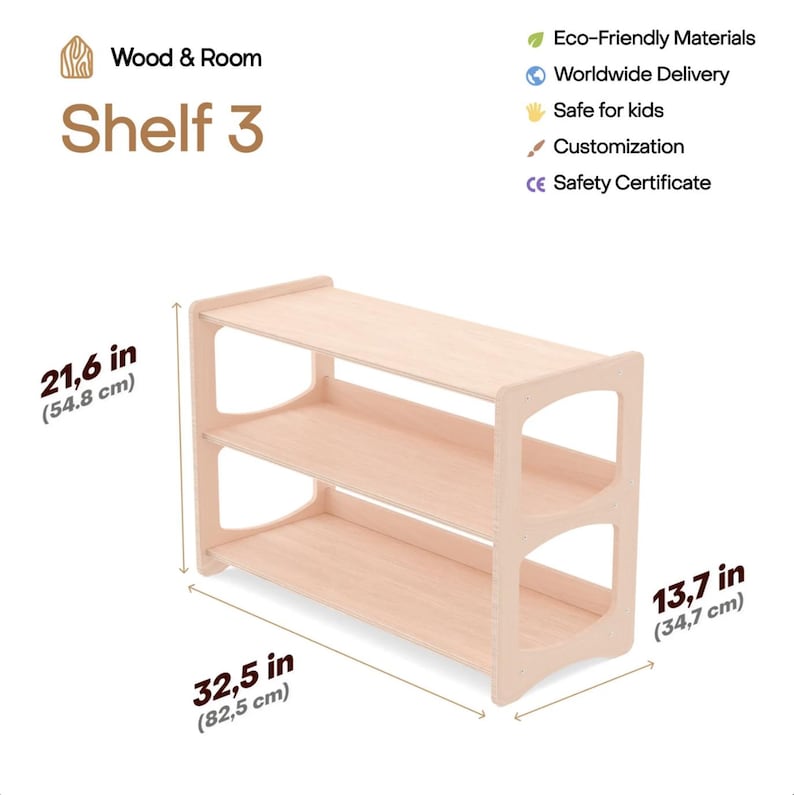 Corner Toy Storage Shelf for Playroom, Montessori Wooden Nursery Organizer image 9