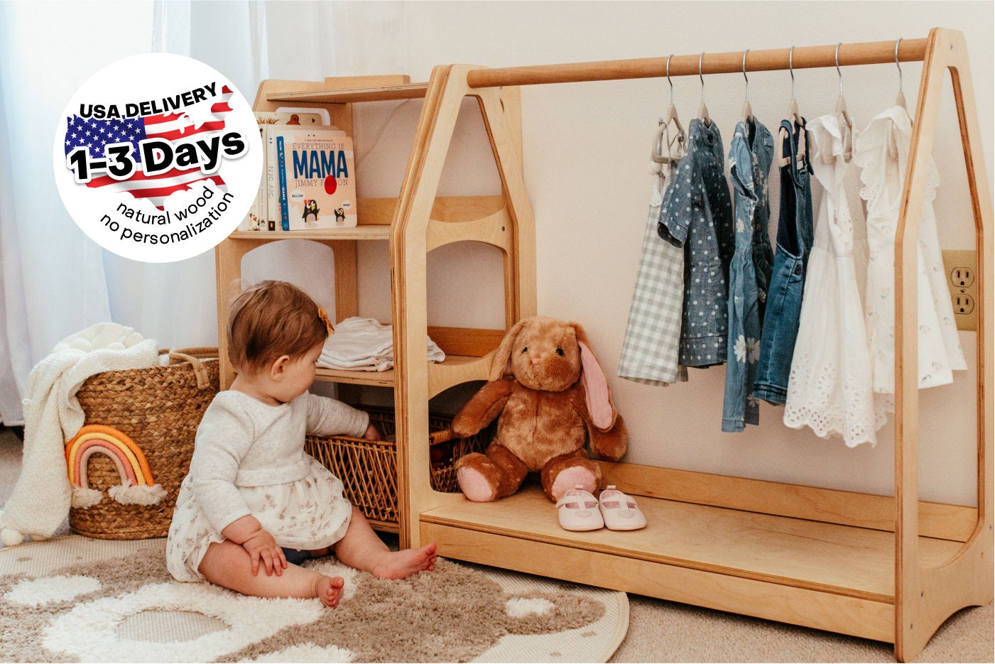 Children Wardrobe, Montessori Clothing Rack With Hangers for Kids, Playroom  Furniture, Baby Shower Gift, Christmas Gift 