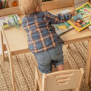 Toddler table and chair set, Kids activity table, Montessori playroom Kids desk decor Nursery Montessori furniture Baby bookshelf image 2