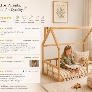 Montessori Floor House Bed Frame for Toddler Bedroom, Wooden Kids Bed image 4