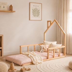 Montessori Floor House Bed Frame for Toddler Bedroom, Wooden Kids Bed image 6