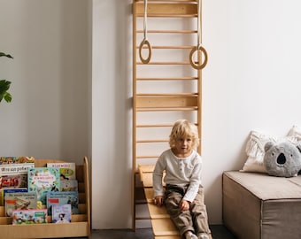 Climbing Wall for Toddler Indoor playground, Nursery kids gym, Montessori furniture, Wooden Swedish Ladder, Balancing toy, Climber and slide