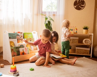 Set of Nursery furniture - Open Shelf + Large Bookcase with personalization, Montessori toddler room, Book shelf kids