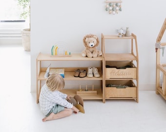 Montessori Toddler Bookshelf & Toy Storage Shelf for Nursery and Playroom