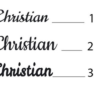 May include: Three lines of text with the word "Christian" written in cursive followed by a blank line and a number. The numbers are 1, 2, and 3.