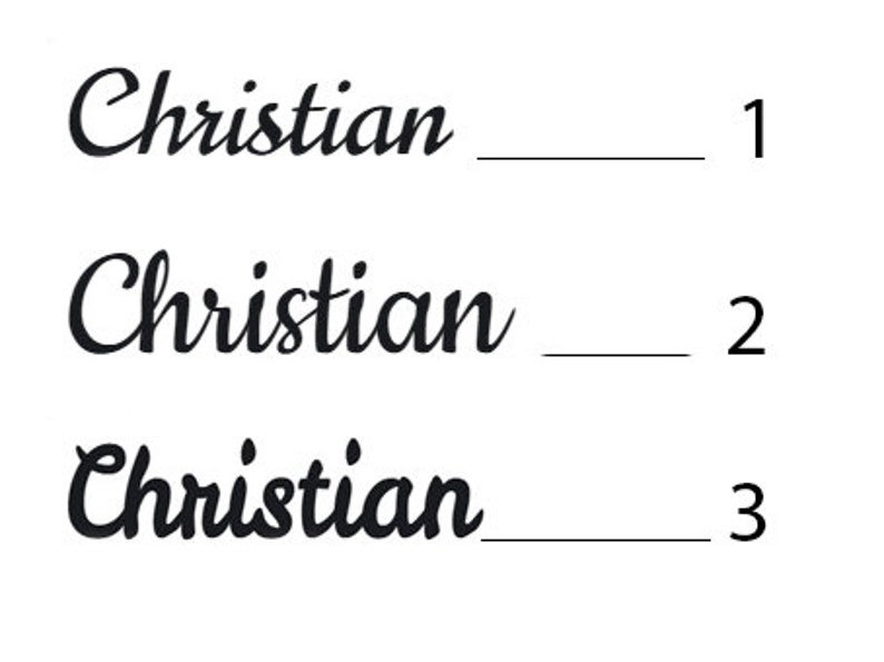 May include: Three lines of text with the word "Christian" written in cursive followed by a blank line and a number. The numbers are 1, 2, and 3.