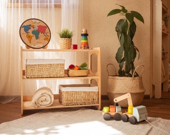 Étagère ouverte Montessori - Étagère à 3 niveaux, Meubles Montessori, Étagères à jouets hautes, Rangement pour jouets en bois pour la chambre d’enfant, Décoration de chambre pour enfants, Rangement Сhild