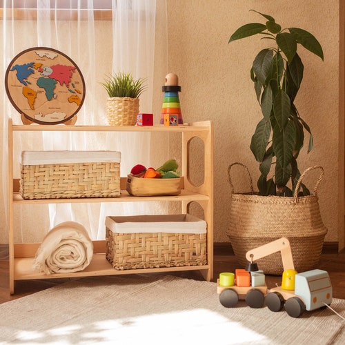 Montessori Wood Toy Shelf - Open Storage For Kids Playroom, Nursery Organizer