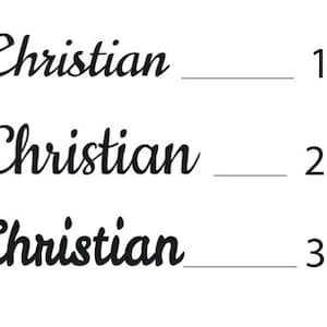 May include: Three lines of text with the word "Christian" written in cursive followed by a blank line and a number. The numbers are 1, 2, and 3.