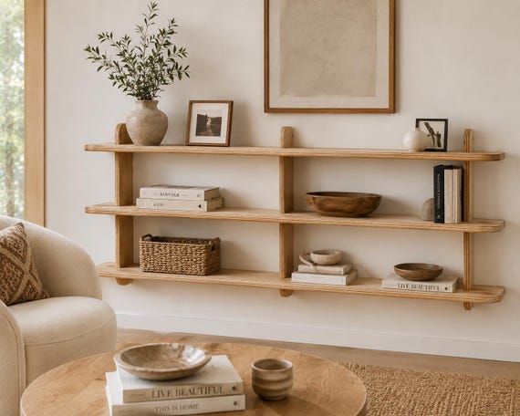 Wooden Wall Shelf for Living Room, Kitchen & Entryway | Small or Large