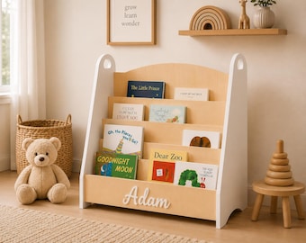 Montessori Bookshelf for Toddlers, Wooden Front Facing Book Rack, Kids Room Storage