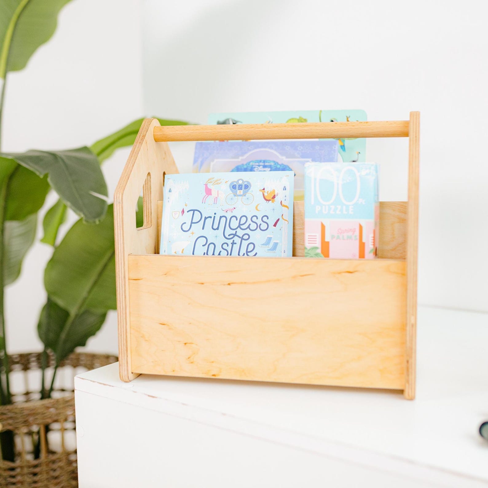 Montessori Baby Book Box, Wooden Book Caddy for Kids | Nursery Storage ...