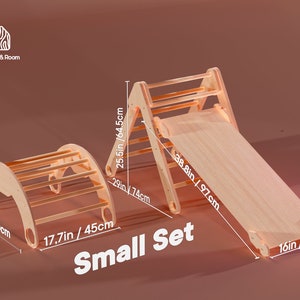 Set of 3 items: foldable Triangle Arch Ramp with slide, Climbing Montessori furniture for Toddlers, Wood baby gym image 10