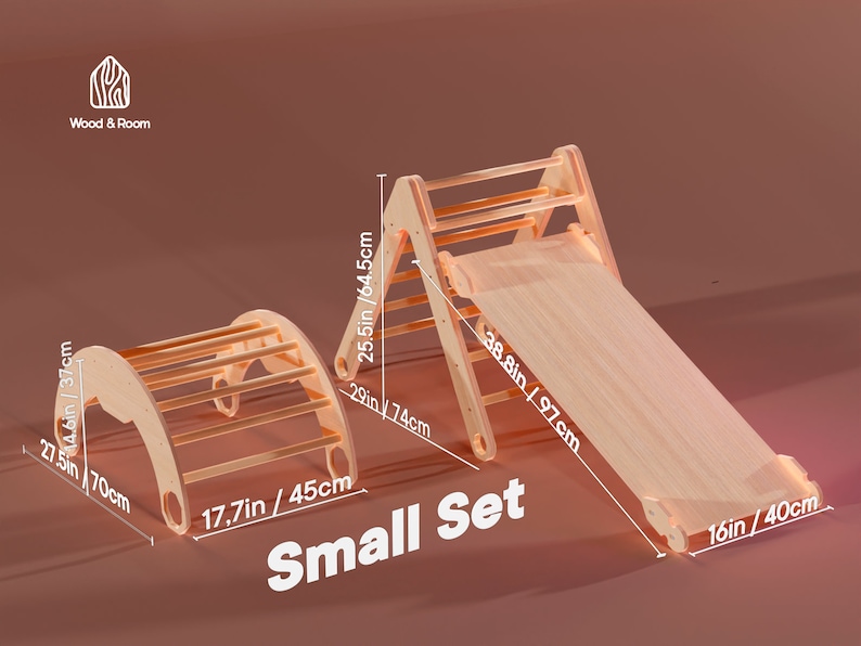 Set of 3 items: foldable Triangle Arch Ramp with slide, Climbing Montessori furniture for Toddlers, Wood baby gym image 10