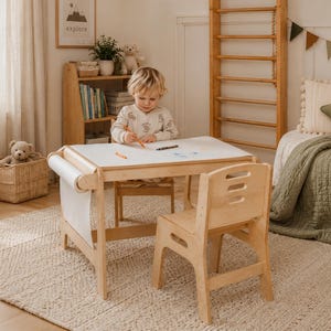 Montessori Toddler Activity Table with Paper Roll Holder and Chairs