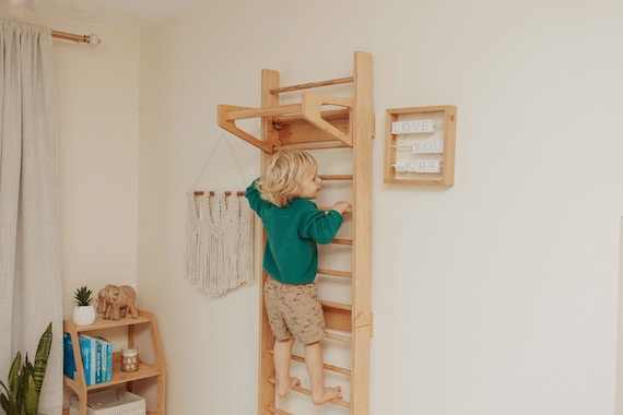 Wooden homemade children's playground - ladder + climbing wall +
