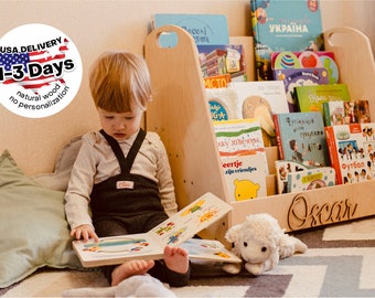 Montessori Bücherregal, Großes modernes Bücherregal, Kinderzimmer Regal Bücherständer Montessori Möbel