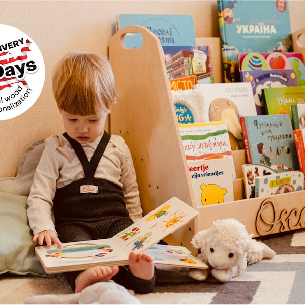 Montessori toddler bookshelf, Large modern bookcase, Nursery shelf Book stand Montessori furniture