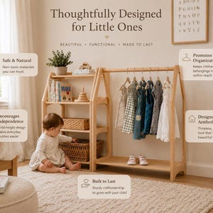 Set of 3 Shelves: Toy Storage + Kid Clothing Rack, Toddler Nursery, Toys Shelf, Montessori Furniture, Open Shelf, Montessori Shelves image 9