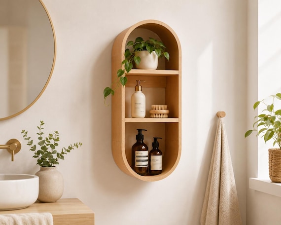 Floating Wall Shelf for Cozy Homes, Scandinavian Oval Mounted Storage