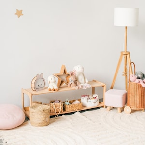 Low shelf for nursery, Montessori furniture, Toys storage, Toddler bookcase, Wooden bookshelf, Open 2 Tier Shelf, Preschool Class Furniture