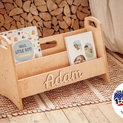 Small Montessori Bookshelf Box Wood Toddler Modern Shelf Etsy