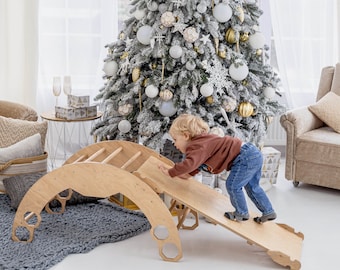 Baby First Christmas Gift - Climbing Arch with Cushion and Ramp - Montessori furniture, Rocker with pillow, Balance board, Toddler gym