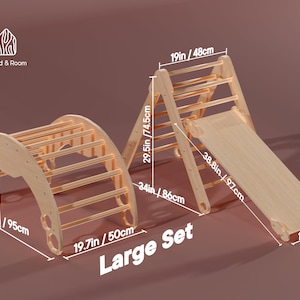 Set of 3 items: foldable Triangle Arch Ramp with slide, Climbing Montessori furniture for Toddlers, Wood baby gym image 9