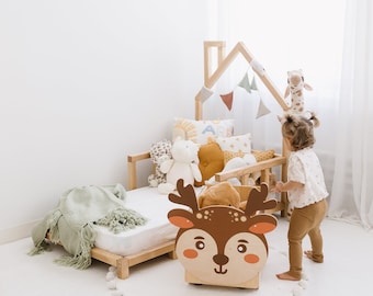 Toy Storage for Girls, Wooden Box on Wheels, Woodland Nursery Decor, Montessori Furniture, Baby Toy Chest, Toddler Gift, Neutral Nursery