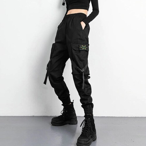 Harujuku Cargo Pants Techwear Joggers Streetwear High Waisted Etsy Canada