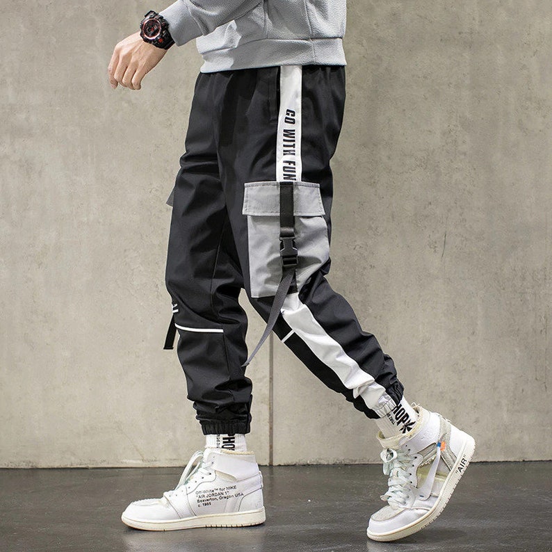 Color Block Techwear Joggers Streetwear Harujuku Striped Cargo - Etsy