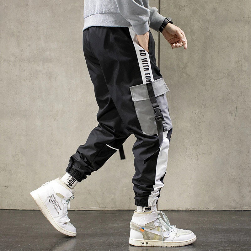 Color Block Techwear Joggers Streetwear Harujuku Striped Cargo | Etsy