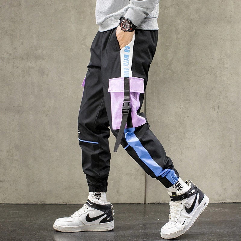 Color Block Techwear Joggers Streetwear Harujuku Striped Cargo | Etsy