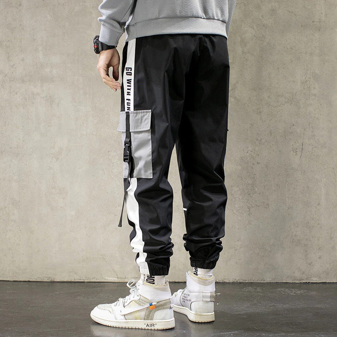 Color Block Techwear Joggers Streetwear Harujuku Striped Cargo - Etsy