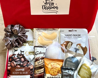 Cesta de regalo de Navidad para el cuidado personal, regalos de Navidad para ella, regalos de amigo secreto, rellenos de calcetines, caja de Nochebuena, cesta de regalo de cuidado personal, cesta de comida