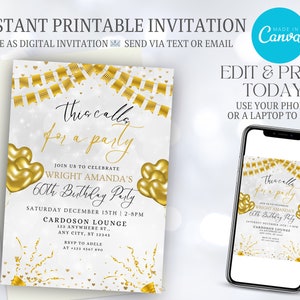 60th Birthday Party Invitation, 60th Invite Template, Adult Digital Birthday Party Invite, 60th Birthday Card, Men's Birthday Invitation