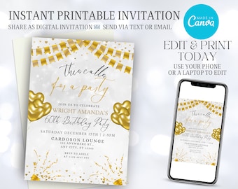 60th Birthday Party Invitation, 60th Invite Template, Adult Digital Birthday Party Invite, 60th Birthday Card, Men's Birthday Invitation