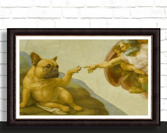 Amusing Frenchie Version of Creation of Adam Iconic French Bulldog