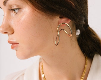 Gold Plated Stud Earrings, Ear-Shaped Unique Earrings Studs For Women, Statement Earrings by Koko Capri