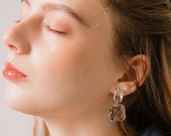 Acrylic Earrings, Gold Plated Earrings, Silver Frame Earrings, Drop Earring by Koko Capri