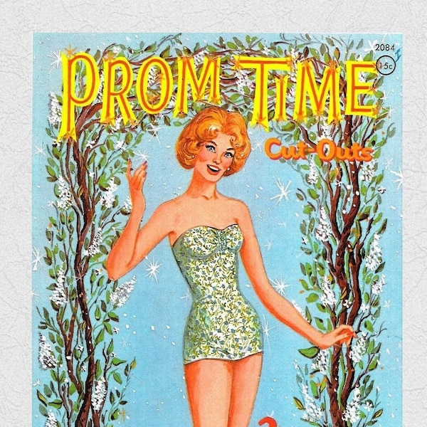 Pdf printable digital, vintage paper dolls Prom Time