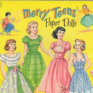 Girl paper doll, vintage paper dolls Merry Teens c. 1950s