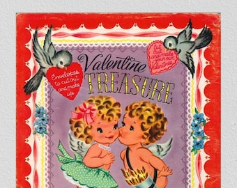 Digital paper dolls, pdf digital, 44 vintage Valentine Treasure Cards