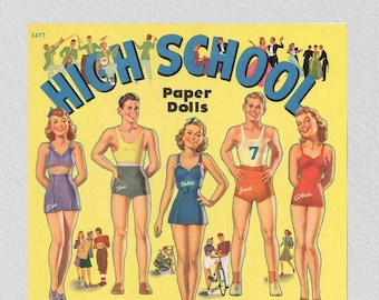 Digital paper dolls, pdf digital, High School 1940