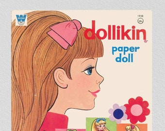 Printable pdf,vintage paper doll dollikin 1971