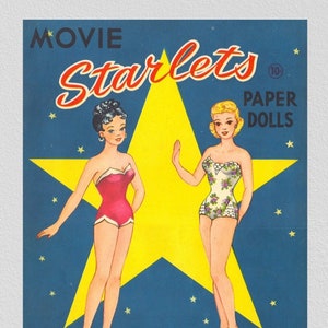 Pdf stampabile digitale, bambole di carta vintage Movie Starlets 1940
