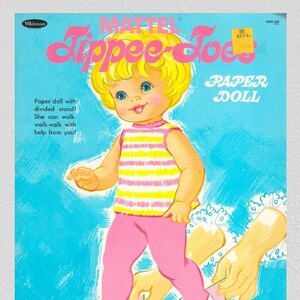 Printable pdf, vintage paper dolls Tippee toes doll 1969