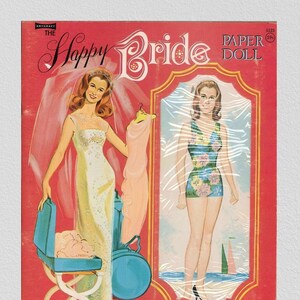 Vintage paper dolls Happy Bride 1960,printable digital pdf