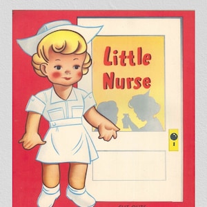 Pdf stampabile digitale, bambole di carta vintage Little Nurse degli anni &#39;40