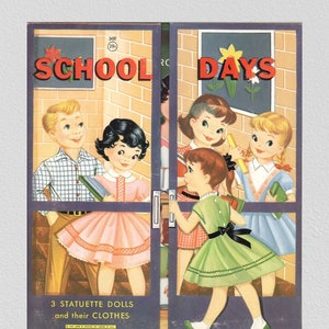 Pdf printable digital, vintage paper dolls School Days 1959